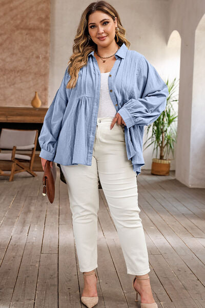High-Low Button Up Dropped Shoulder Shirt