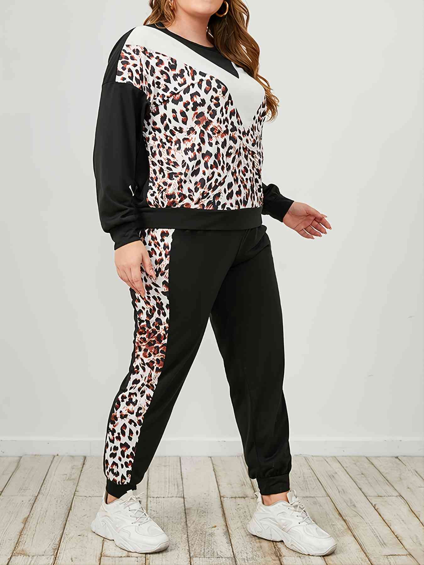 Conjunto de sudadera y pantalón de chándal de leopardo
