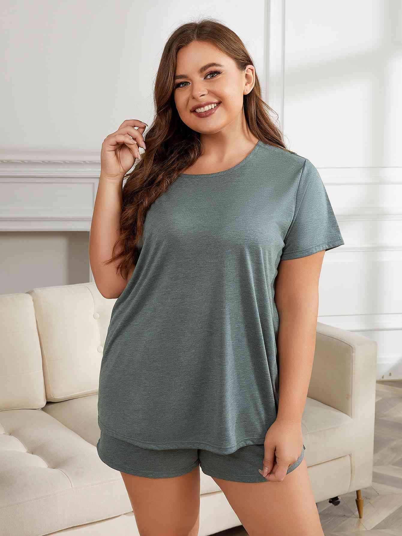 Round Neck Short Sleeve Two-Piece Loungewear Set