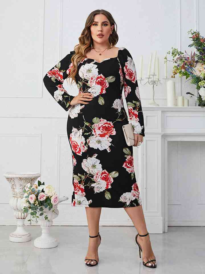 Printed Square Neck Long Sleeve Dress