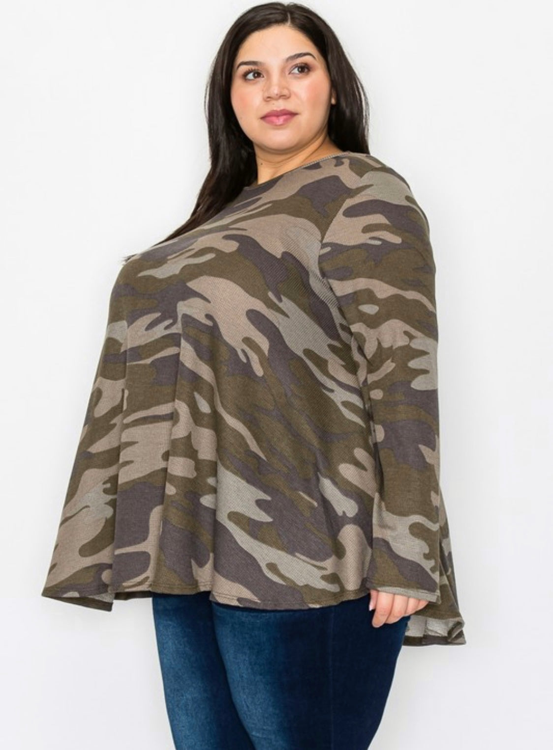 Naomi green camo long sleeve swing top