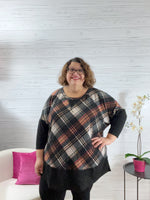 Dani black brown plaid 3/4 sleeve top