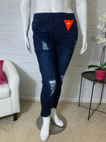 Evie dark wash distressed jeggings with frayed hem 5