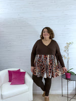 Cindy brown animal print babydoll top