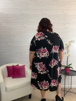 Carla black pink floral short sleeve dress