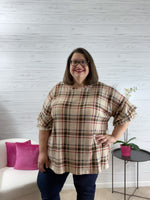 Dawn brown plaid top with ruffle sleeves 10
