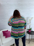 Zara green pink striped top