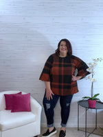 Bridget rust black plaid top with ruffle sleeves
