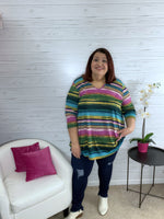 Zara green pink striped top