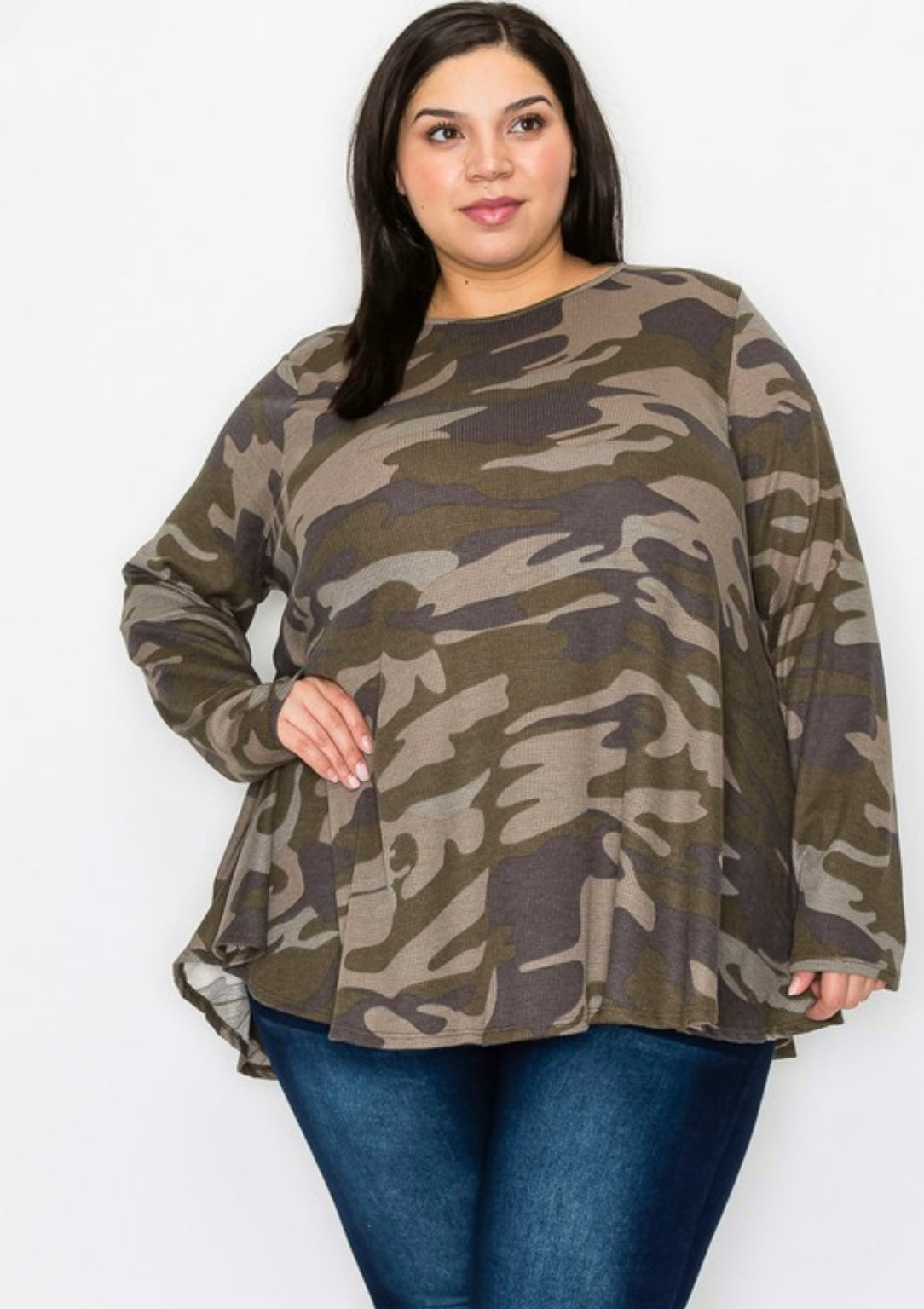 Naomi green camo long sleeve swing top