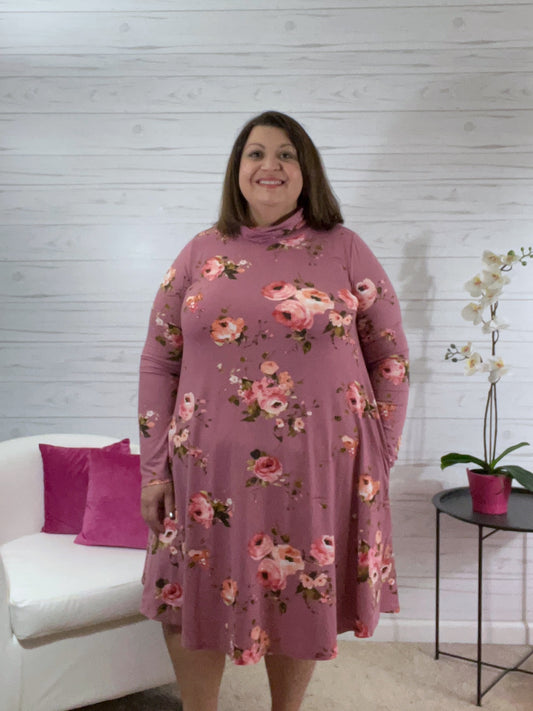 Vestido Jen rosa floral manga larga con bolsillos 27