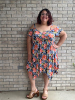 Janelle black floral print babydoll dress with uneven hem 17