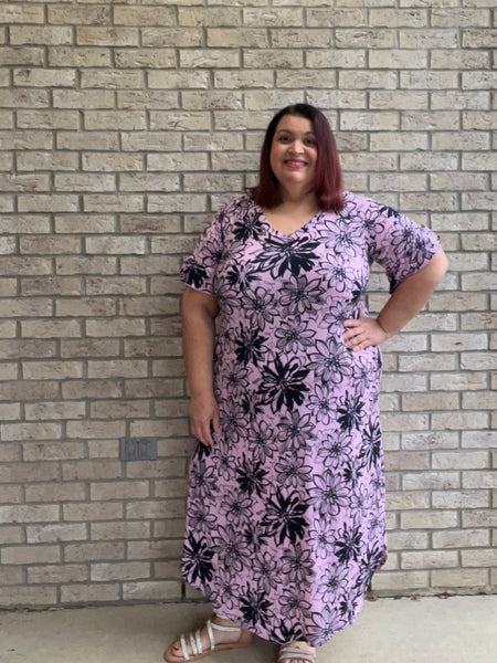 Jan purple blue floral maxi dress with pockets and ruffle sleeves 31