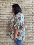 Madison blue brown paisley ruffle sleeve top