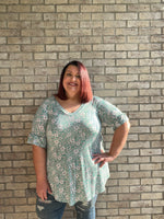 Leigh green white floral top with ruffle sleeve 41