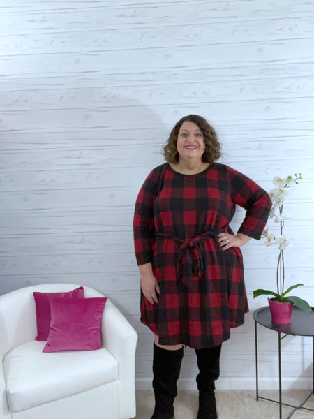Margo red black plaid dress with bow