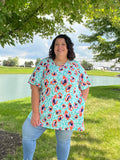 Jill blue orange animal print tunic top with pockets 3