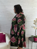 Tracy black red floral long sleeve dress with pockets