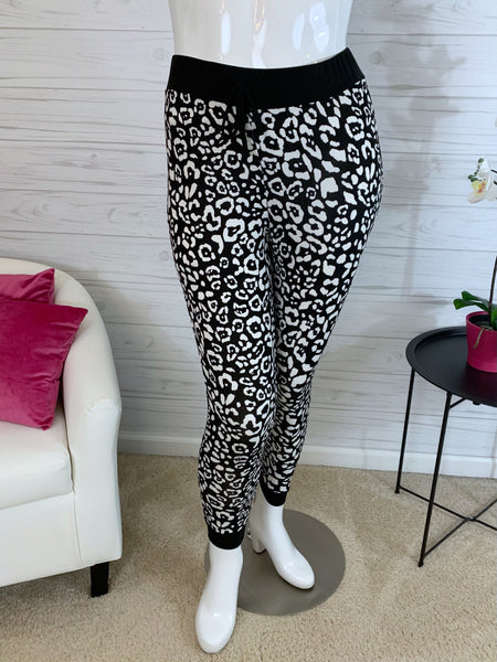 Cassandra Black white animal print joggers 3
