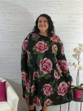 Tracy black red floral long sleeve dress with pockets
